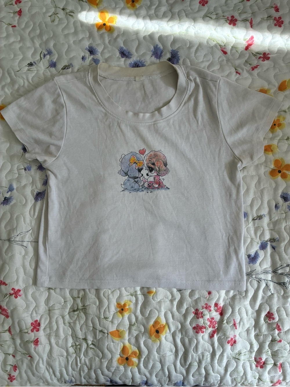 SHEIN White Crop Top with Cute Puppy Graphic